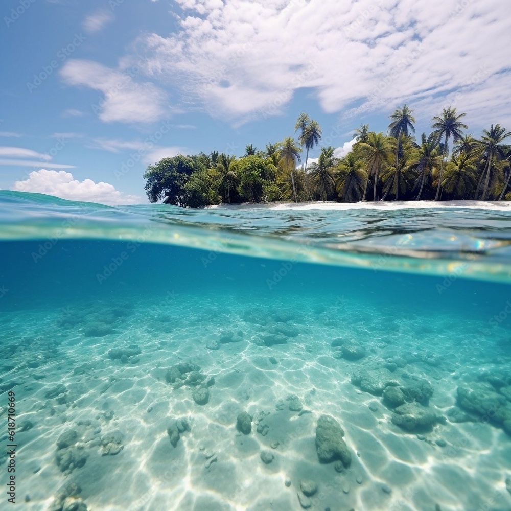 Crystal clear beach waters on a tropical island, generative AI, generative photography