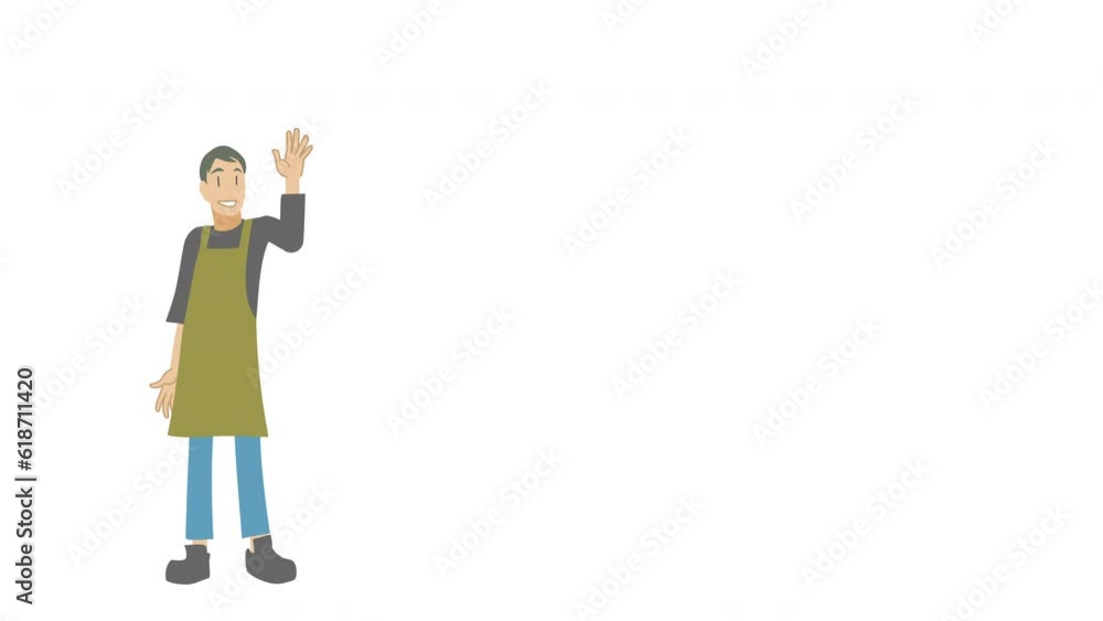 手をふる笑顔の男性 手をふる笑顔の男性