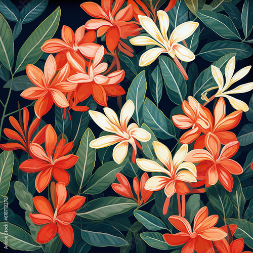 Exotic Blooms  The Tropical Majesty of Ixora Floral Pattern