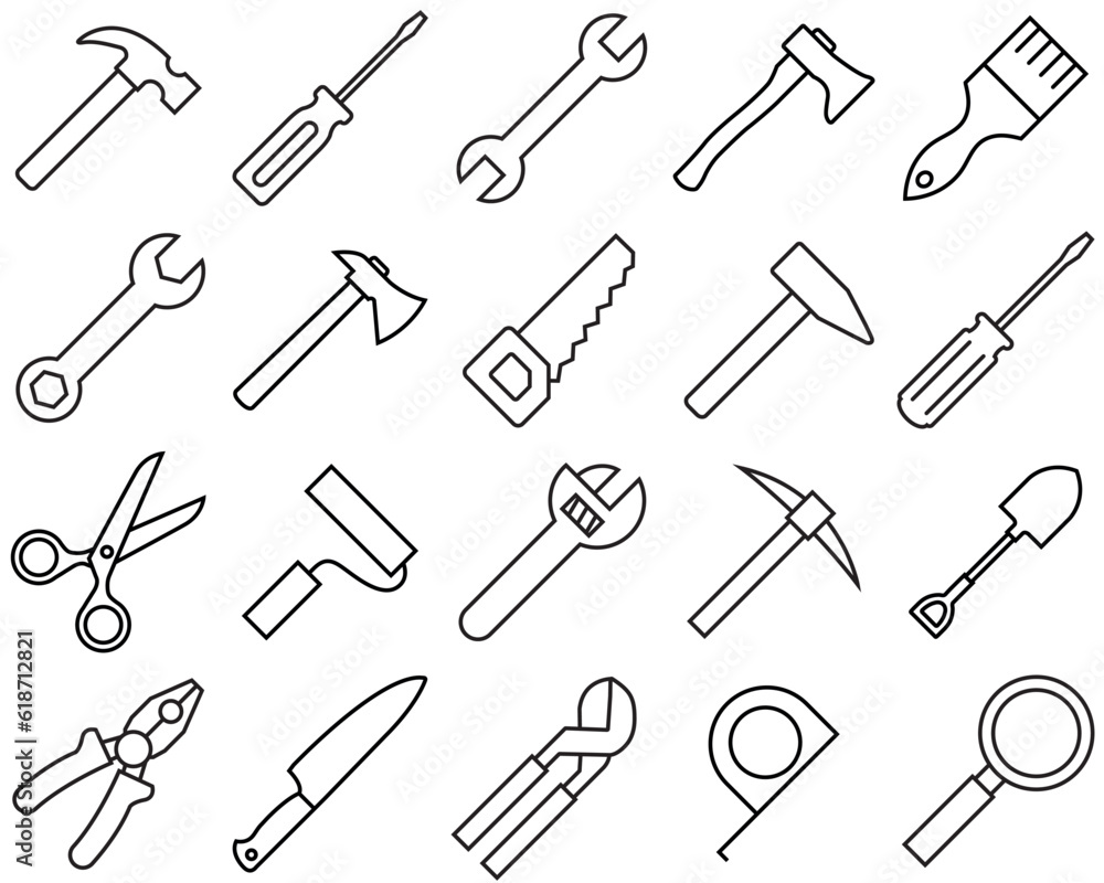 Working tools set line icon, logo vector Working tools set line icon, logo vector