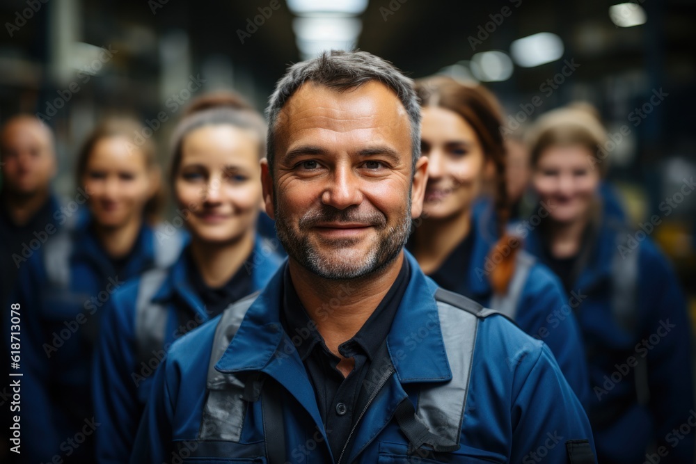 Group of working people in different industries working in factory warehouse. Group of working people in different industries working in factory warehouse.