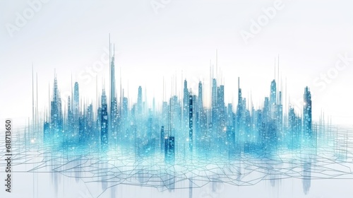  urban architecture  cityscape with space and neon light effect. Modern hi-tech  science  futuristic technology concept.