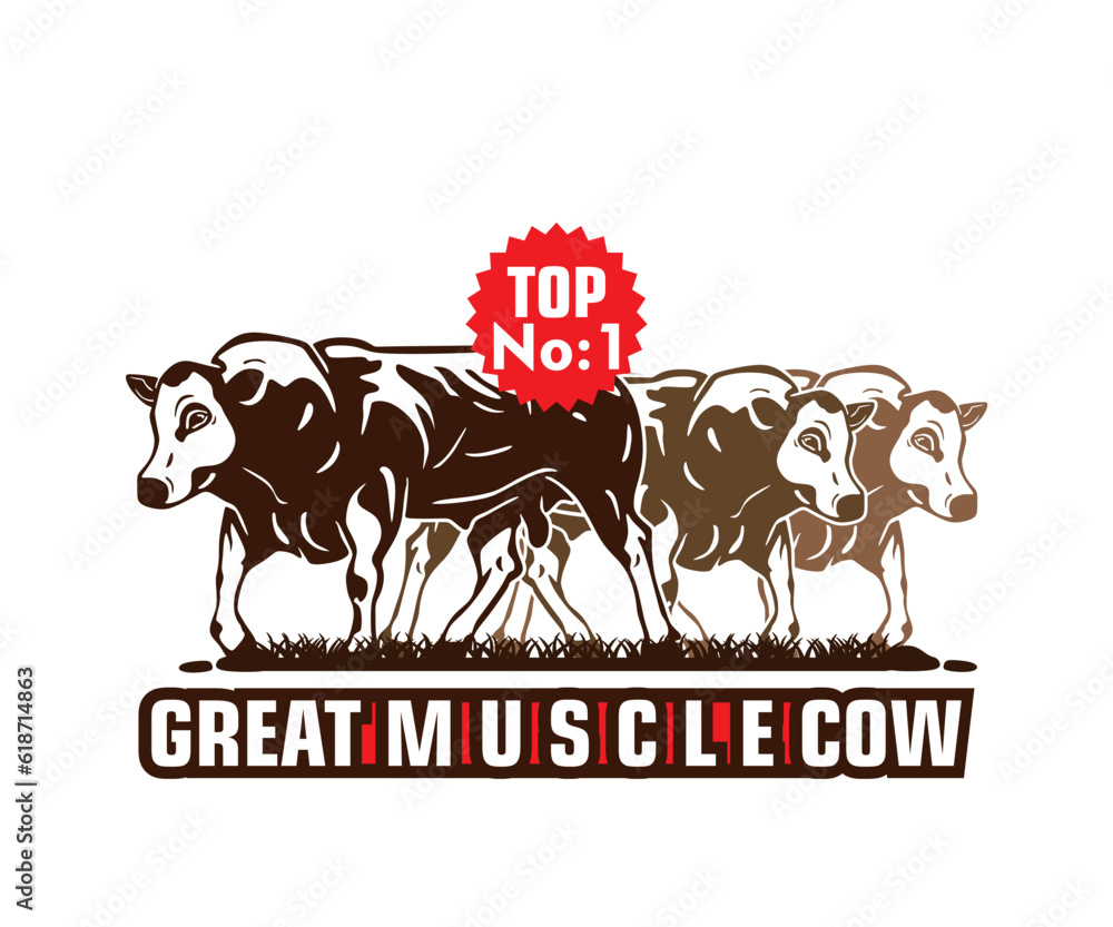 Obraz premium GREAT MUSCLE COW LOGO, silhouette of strong big bull standing vector illustrations