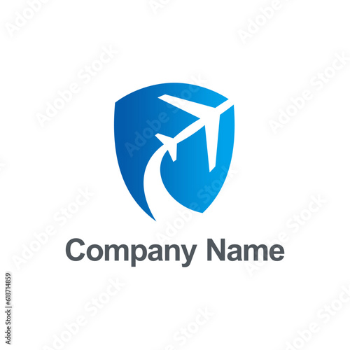 Airplane travel fly shield company logo vector image
