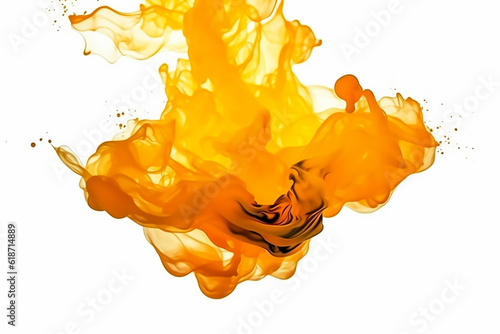 Colorful aqua yellow ink flowing in abstract motion on a white background.