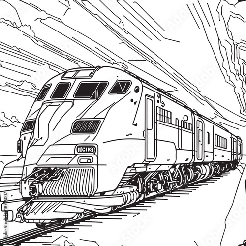 Vector line art train in motion. Train Line Drawing Clip Art 41.