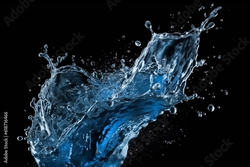 Crystal clear blue water splash black background