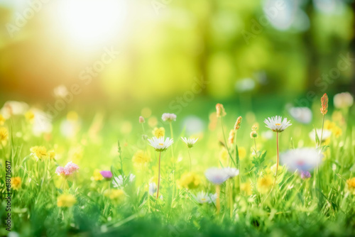 Wildflower meadows and bright sunshine, Generative AI