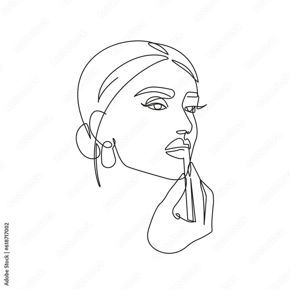 Woman Creative Beauty Line Art Drawing. Female Head Line Abstract Portrait. Woman Face Minimalist Contour Drawing. Vector EPS 10 Woman Creative Beauty Line Art Drawing. Female Head Line Abstract Portrait. Woman Face Minimalist Contour Drawing. Vector EPS 10