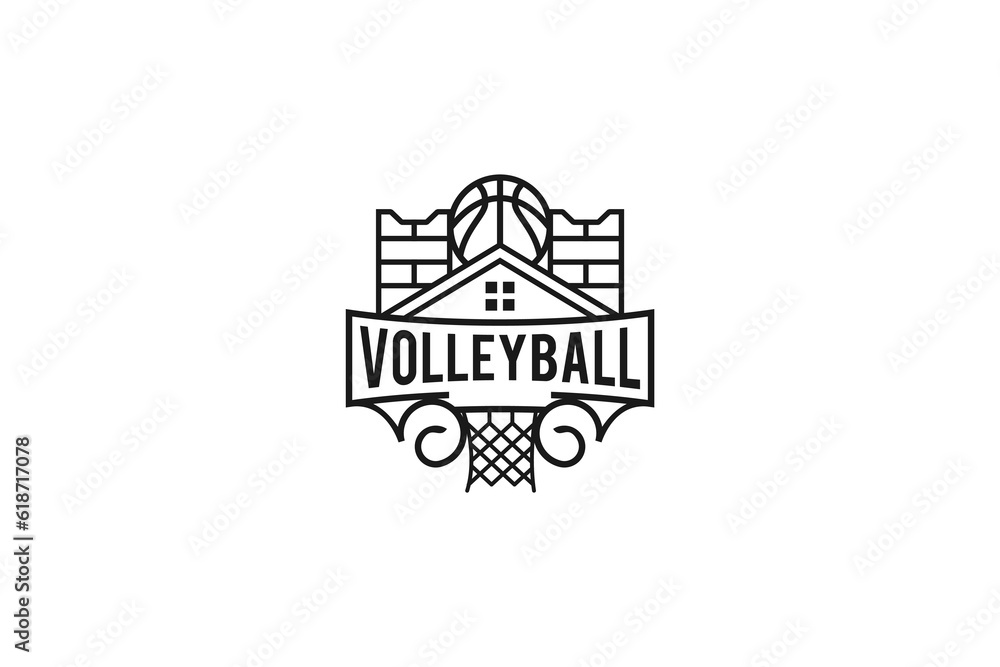 Volleyball basketball logo design roof house stadium element shape line style