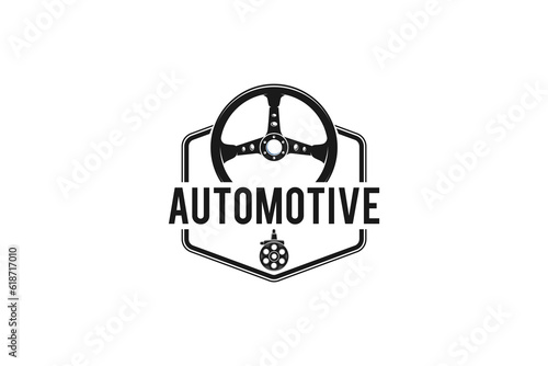 Steering wheel automotive logo design workshop garage service icon symbol