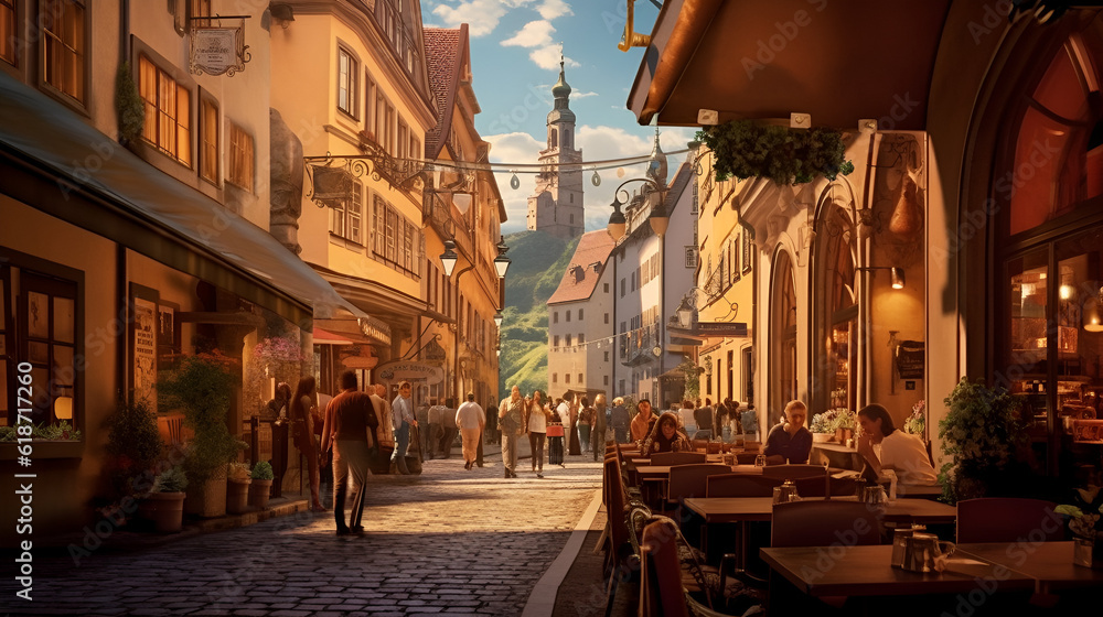 image of the old town of Ladenburg with the marketplace in Baden-Württemberg, Germany.