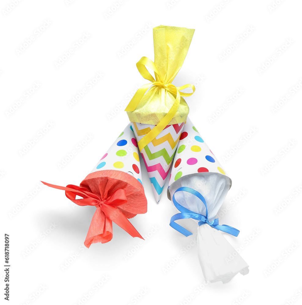 Fototapeta premium Colorful school cones isolated on white background
