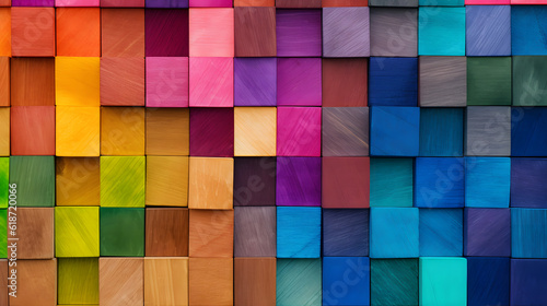 Colorful background of wooden blocks. A Spectrum of multi colored wooden blocks aligned. Background or cover for something creative or diverse. © Prasanth