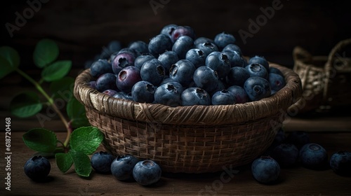Blueberry in a bamboo basket with blur background