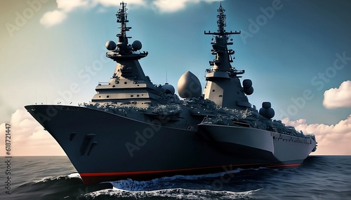 Majestic Power Contemporary Warships in Realistic Detail. Ship in the sea