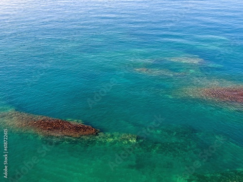 Sea water ocean blue turquoise seascape beautiful aerial view. 