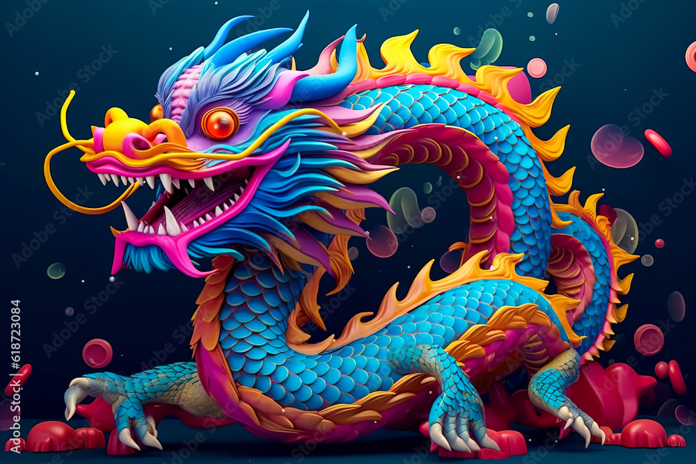 Colorful Chinese dragon in fantasy shape. Generative AI Colorful Chinese dragon in fantasy shape. Generative AI