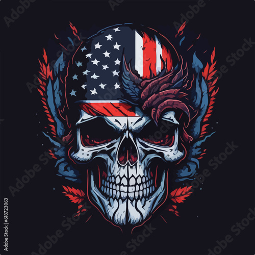 Vintage american skull face art design in vector illustration. American pride rebel