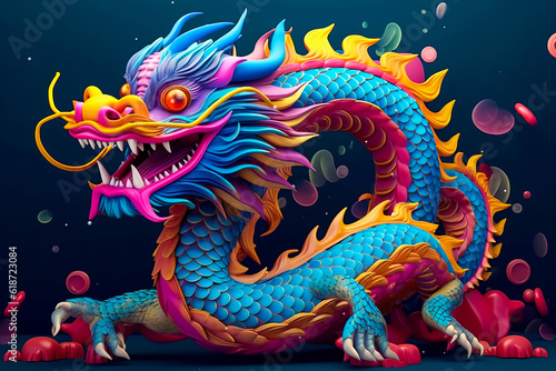 Colorful Chinese dragon in fantasy shape. Generative AI © ЮРИЙ ПОЗДНИКОВ