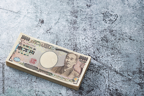 Japanese banknotes on vintage background