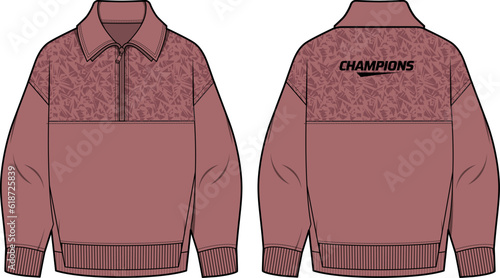Women Sweatshirt Polo collar t-shirt Jersey design flat sketch Illustration vector suitable for girls and Ladies for Winter war, Outer wear, Sweater outfit