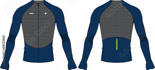 Long sleeve Compression running base layer top t shirt flat sketch design illustration, Tight fit top design vector template, Active wear compression top concept with front and back view