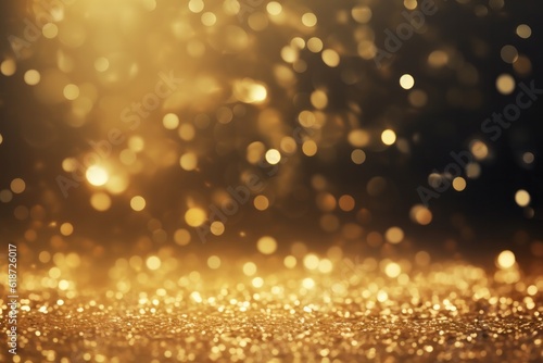 Abstract Glittering Lights Background: Gold and Black De Focused Banner  Generative AI © ParinApril