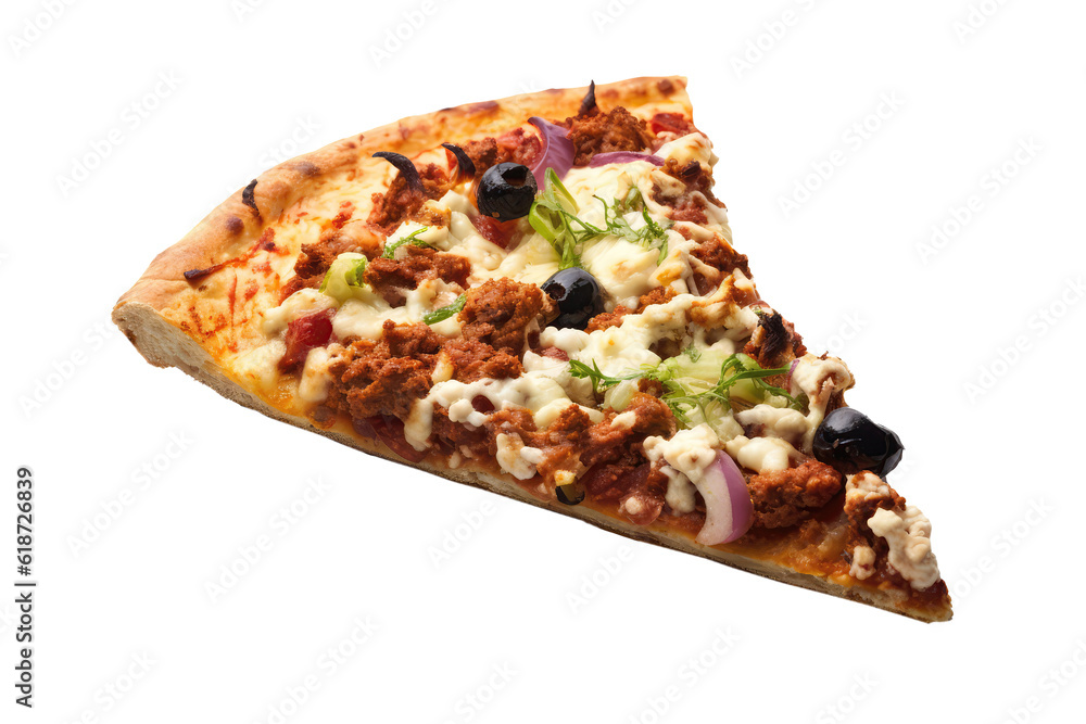 Greek Pizza Slice On Isolated Transparent Background, Png. Generative AI Greek Pizza Slice On Isolated Transparent Background, Png. Generative AI