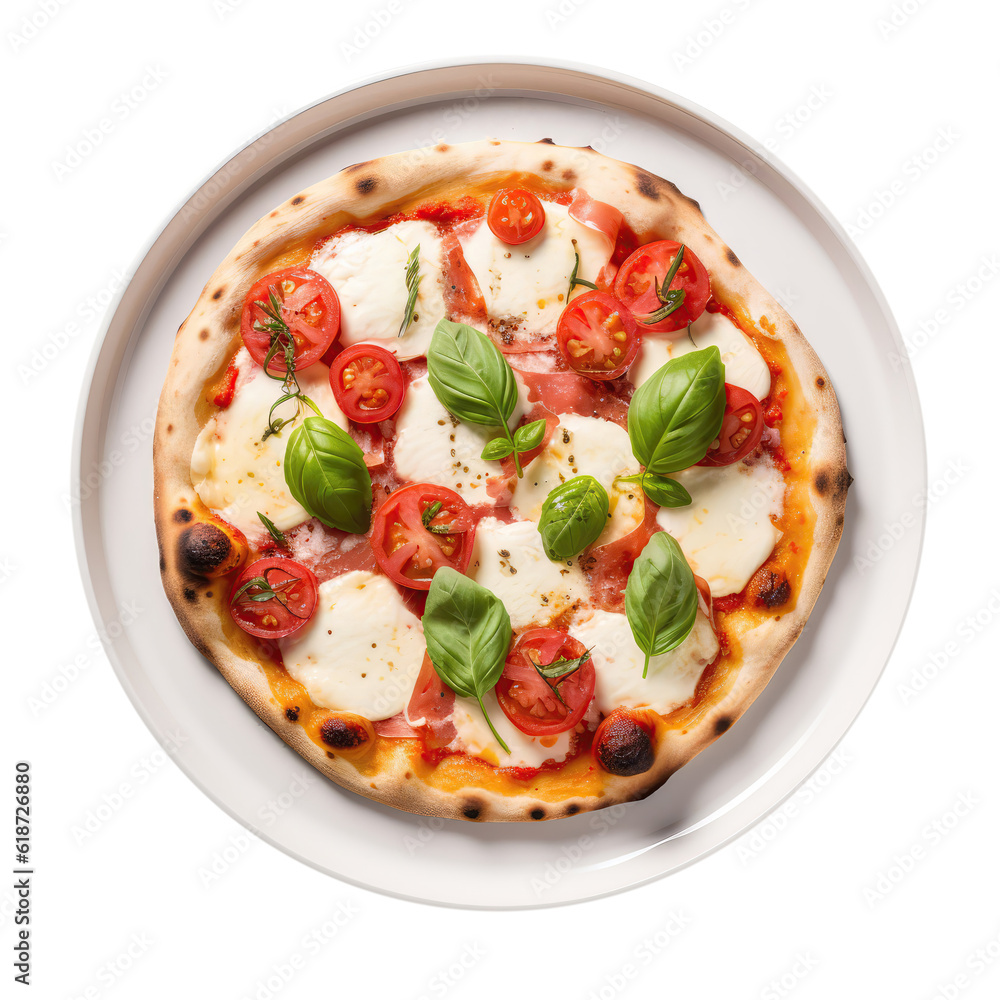 Neapolitan Pizza On White Plate On Isolated Transparent Background, Png. Generative AI
