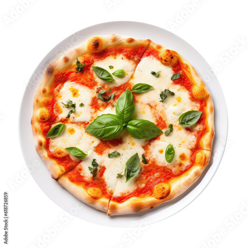 Margherita Pizza On White Plate On Isolated Transparent Background, Png. Generative AI