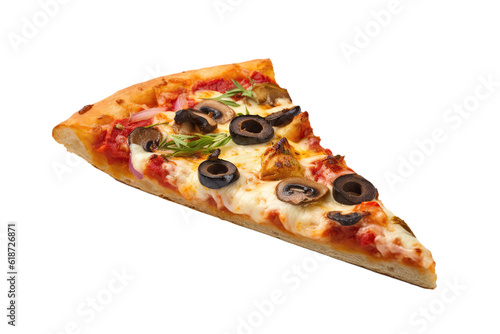 Mediterranean Pizza Slice On Isolated Transparent Background, Png. Generative AI