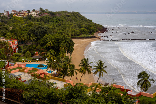 Photography Beautiful aerial view of the Dona Paula coastline depicting a dramatic monsoon s
