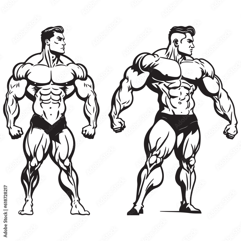 Bodybuilder silhouette vector, Bodybuilder black outline vector illustration Bodybuilder silhouette vector, Bodybuilder black outline vector illustration