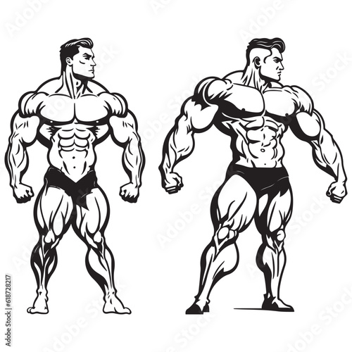 Bodybuilder silhouette vector, Bodybuilder black outline vector illustration