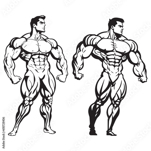 Bodybuilder silhouette vector, Bodybuilder black outline vector illustration