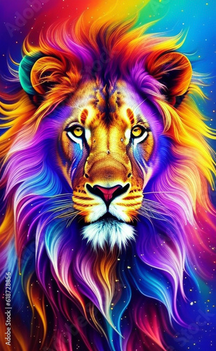 Front view illustration of the lion showcased its majestic presence accentuated by the blend of colors in its fur inviting admiration and awe.