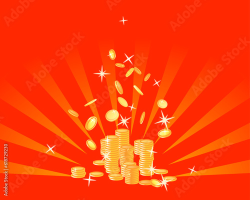 放射状の背景とコインのイラスト