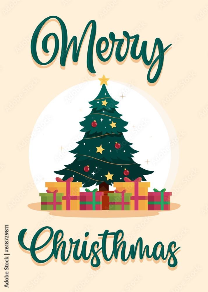 Naklejka premium Illustration vector Merry Christmas greeting card, Background, Banner, Sticker. Vector eps 10