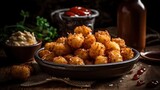 Tater Tots with soy sauce on a blur background