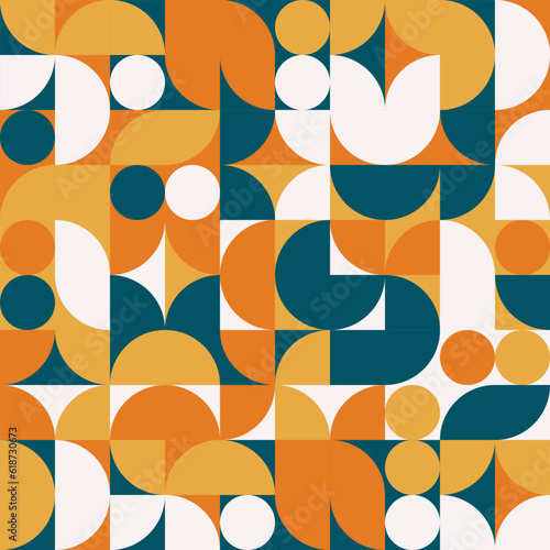 Geometric Mosaic Abstract Pattern Decorative Ornament Background Seamless Vector Illustration Orange White Blue