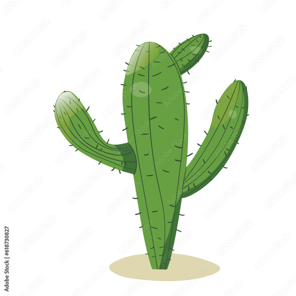Naklejka premium Tall succulent cactus with thorns isolated element. Vector drawing illustration for icon, game, packaging, banner. Wild west, western, cowboy concept