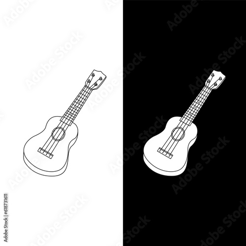 Simple Ukulele line art vector illustration. Black and white background musical instrument template. Vector eps 1