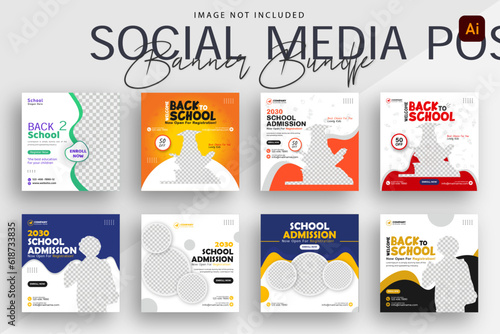 School admission social media post banner design Bundle. Back-to-school social media post banner design set. minimalist Back to school admission promotion banner. Back to school banner design ad