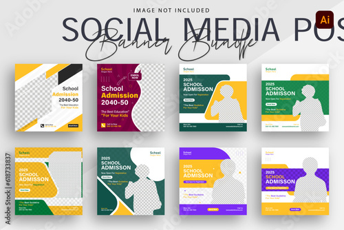 School admission social media post banner design Bundle. Back-to-school social media post banner design set. minimalist Back to school admission promotion banner. Back to school banner design ad