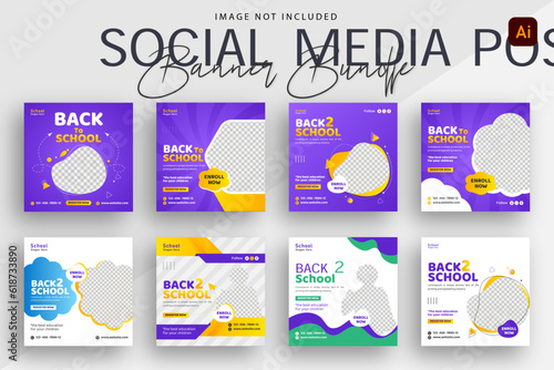 School admission social media post banner design Bundle. Back-to-school social media post banner design set. minimalist Back to school admission promotion banner. Back to school banner design ad