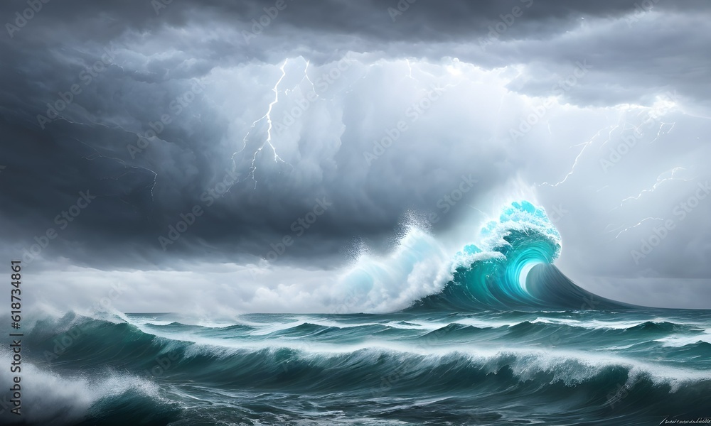 Storm in the ocean, thunderstorm, clouds, Generative AI, Generative, AI