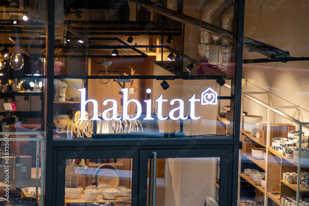Habitat logo text and sign brand shop sign furniture home store business in  France Stock Photo