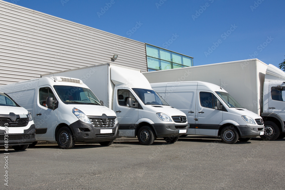 van transportation fleet of cargo trucks courier service truck park van transportation fleet of cargo trucks courier service truck park