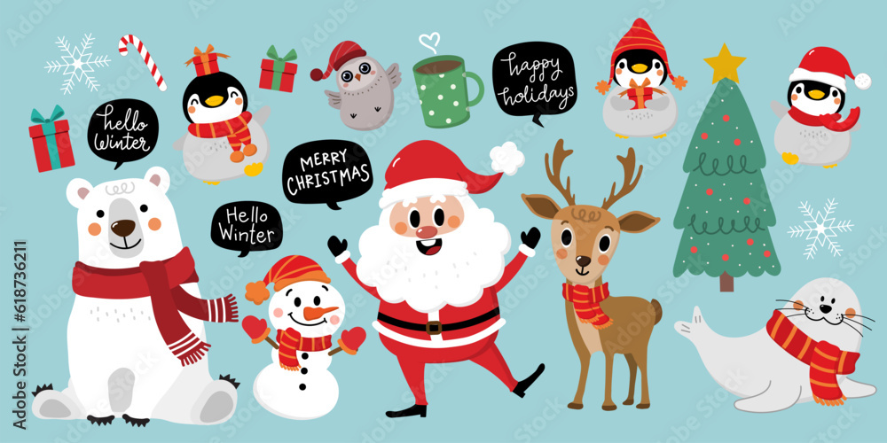 2024, animal, background, banner, bear, card, cartoon, celebration, character, cheerful, christmas, claus, comic, cute, december, decoration, deer, design, eve, fun, funny, gift, greeting, happiness, 